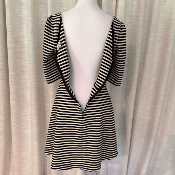 Pixley Dress Medium Kathy Striped Fit &‎ Flare Black Cream Skater Black White - Picture 6 of 15